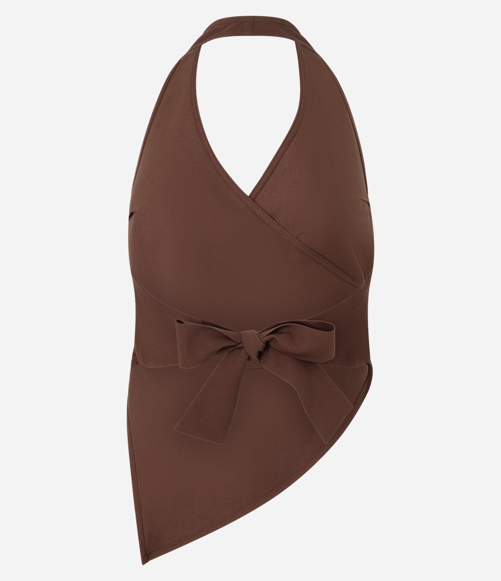 Blusa Frente Única Transpassada com Ponta Assimétrica Marrom 7