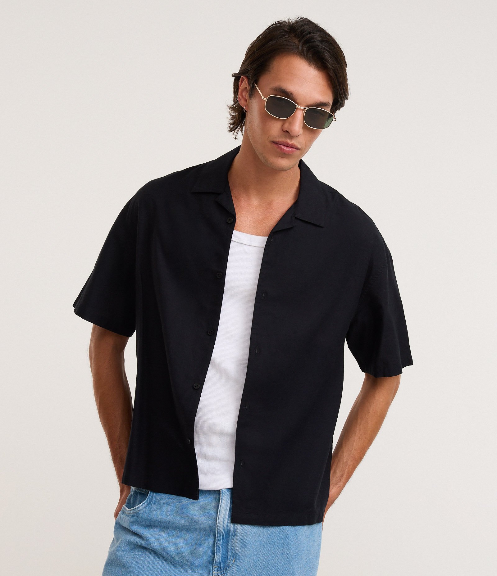 Camisa Boxy em Algodão Texturizado Preto 1