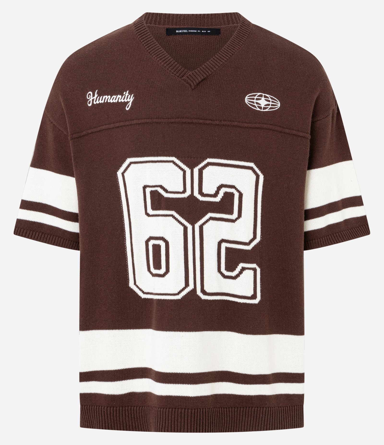 Camiseta Oversized Esportiva em Efeito Tricô Com Estampa e Bordado Marrom 7