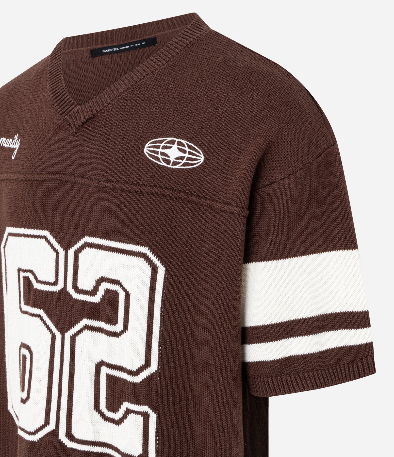 Camiseta Oversized Esportiva em Efeito Tricô Com Estampa e Bordado Marrom 8