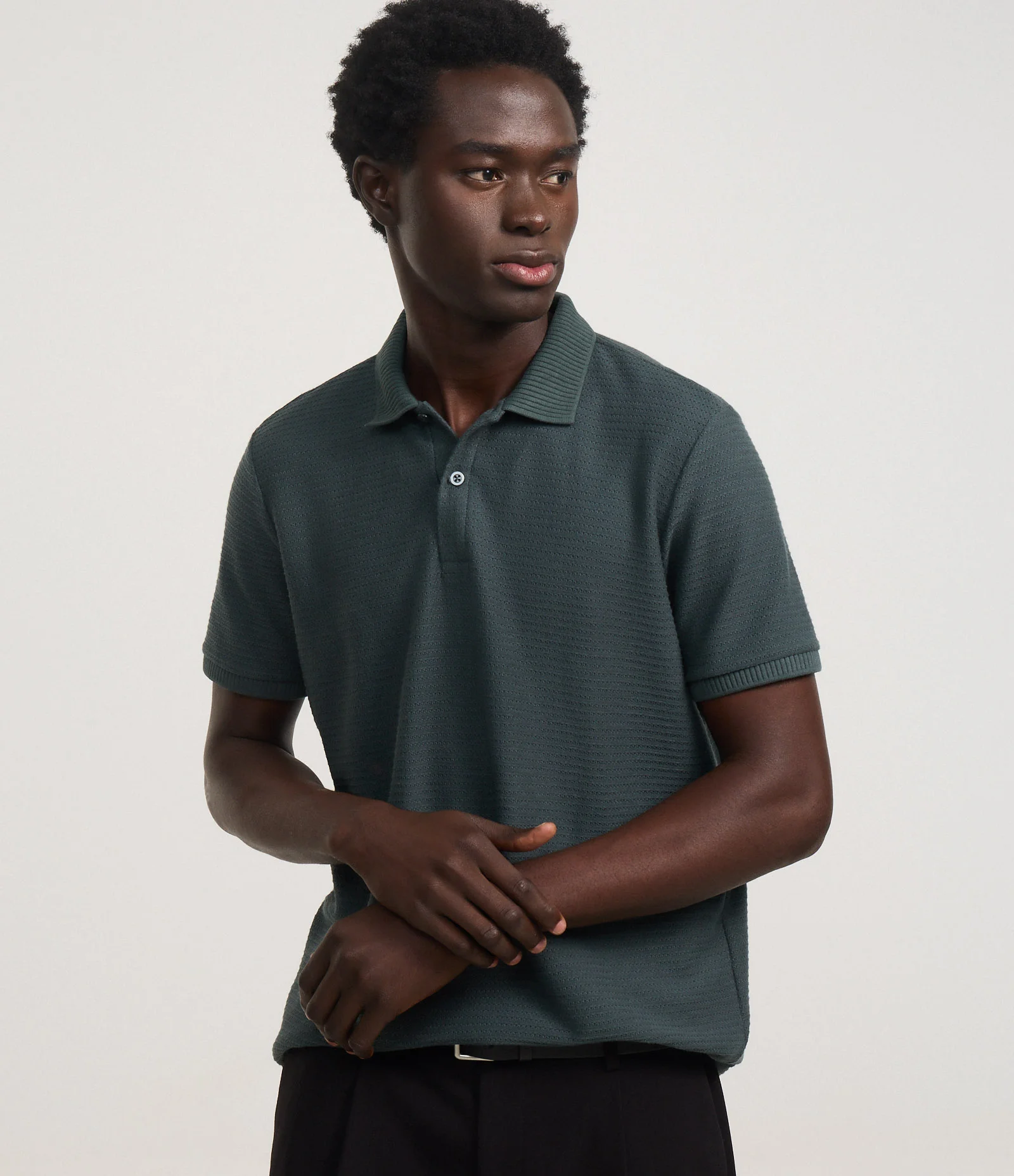 Camisa Polo Regular em Jacquard Texturizada Cinza 1