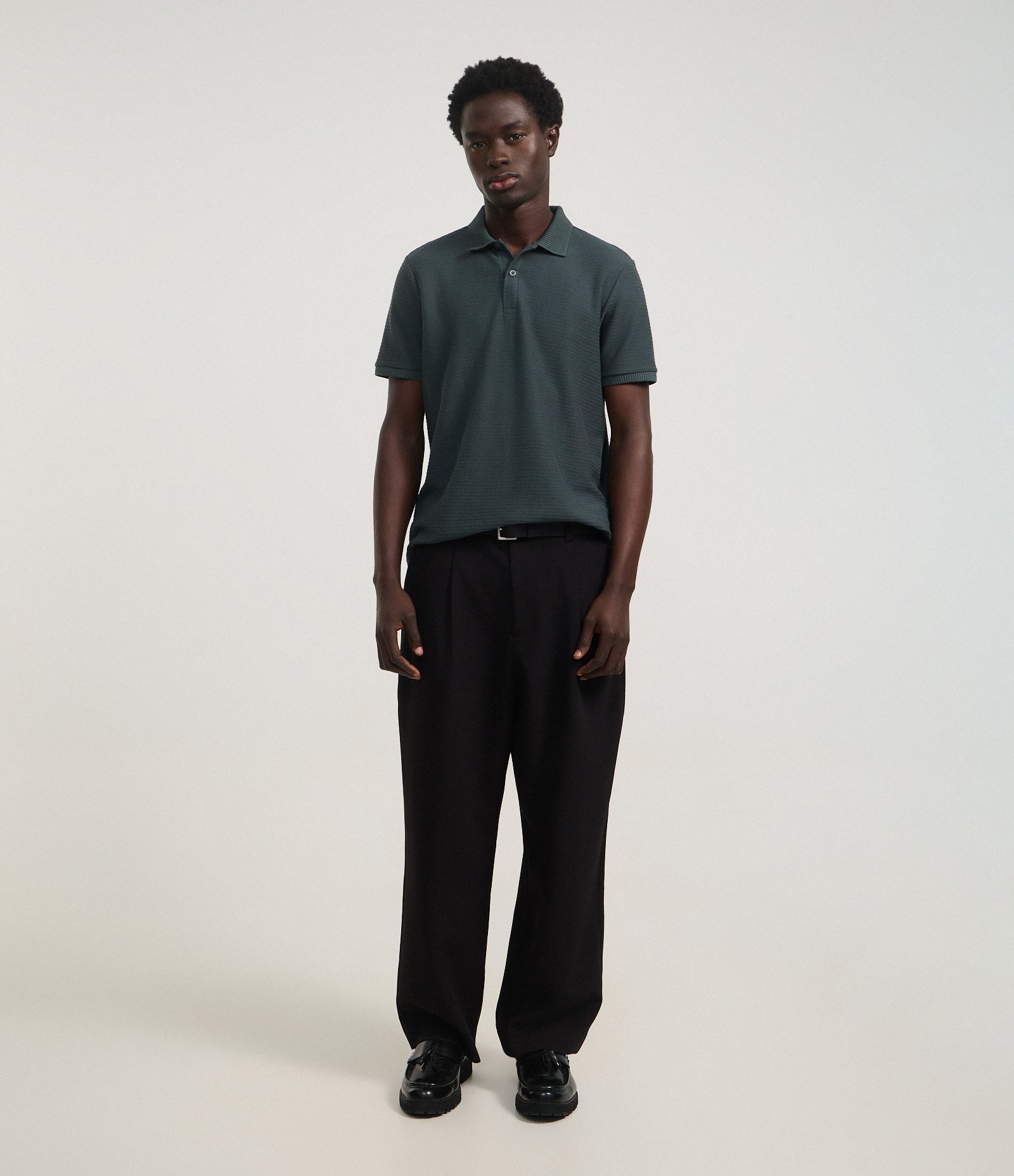 Camisa Polo Regular em Jacquard Texturizada Cinza 2