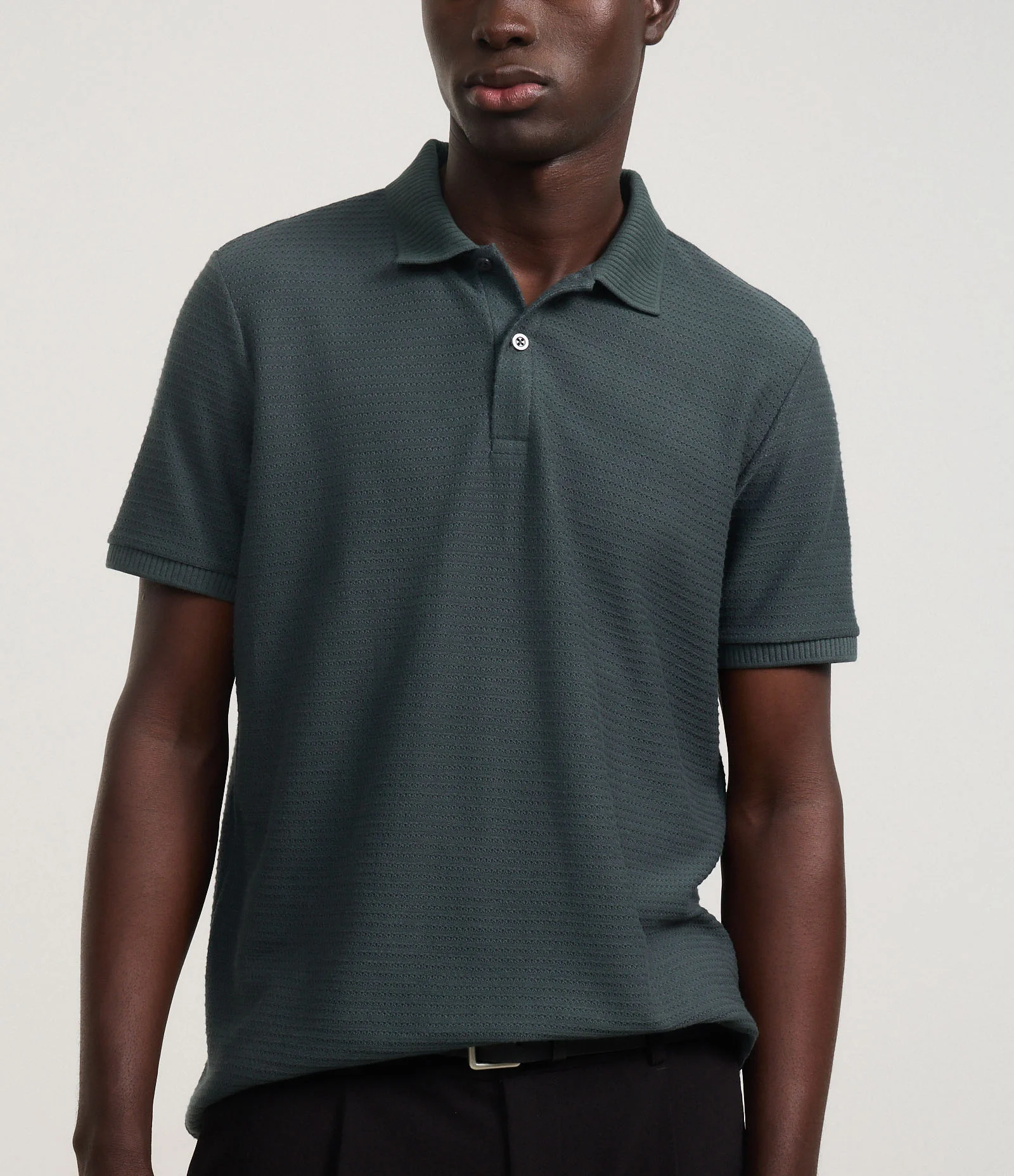 Camisa Polo Regular em Jacquard Texturizada Cinza 3