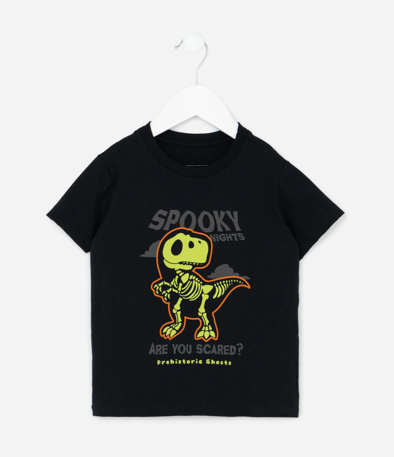 Camiseta Infantil com Estampa de Dino Esqueleto - Tam1 a 6 Anos Preto 2