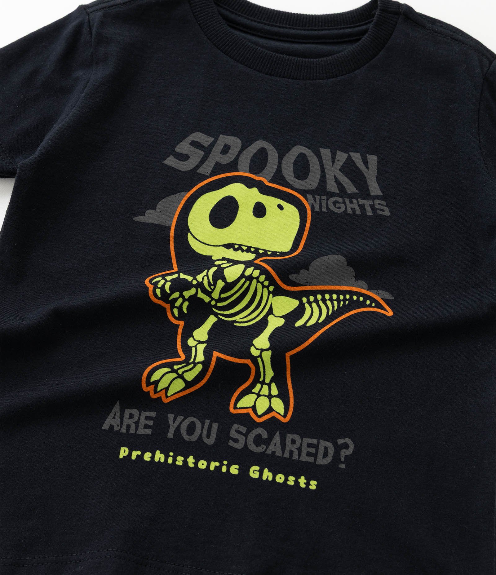 Camiseta Infantil com Estampa de Dino Esqueleto - Tam1 a 6 Anos Preto 6