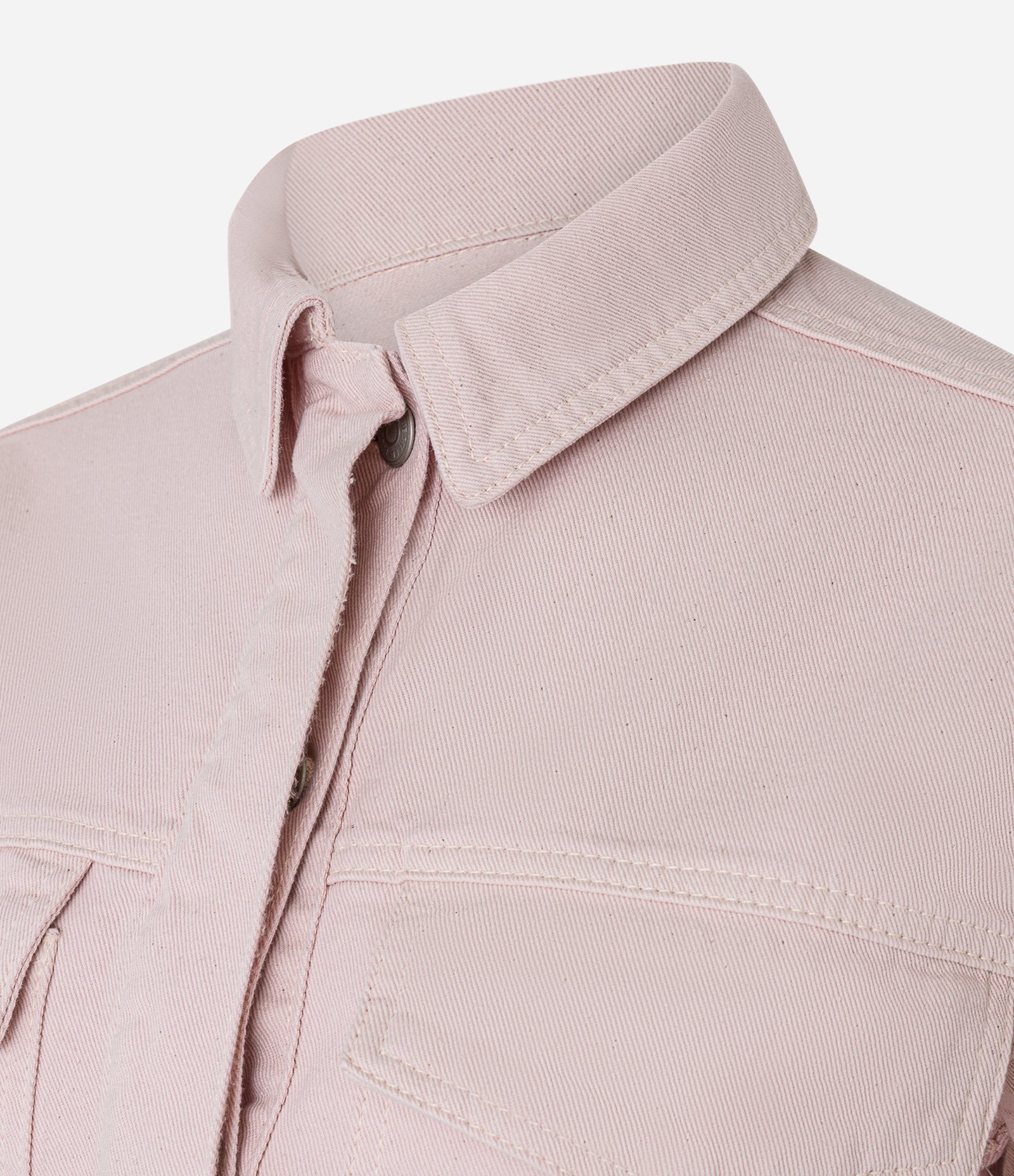 Camisa Cropped em Sarja com Bolsos e Lapela Rosa 6