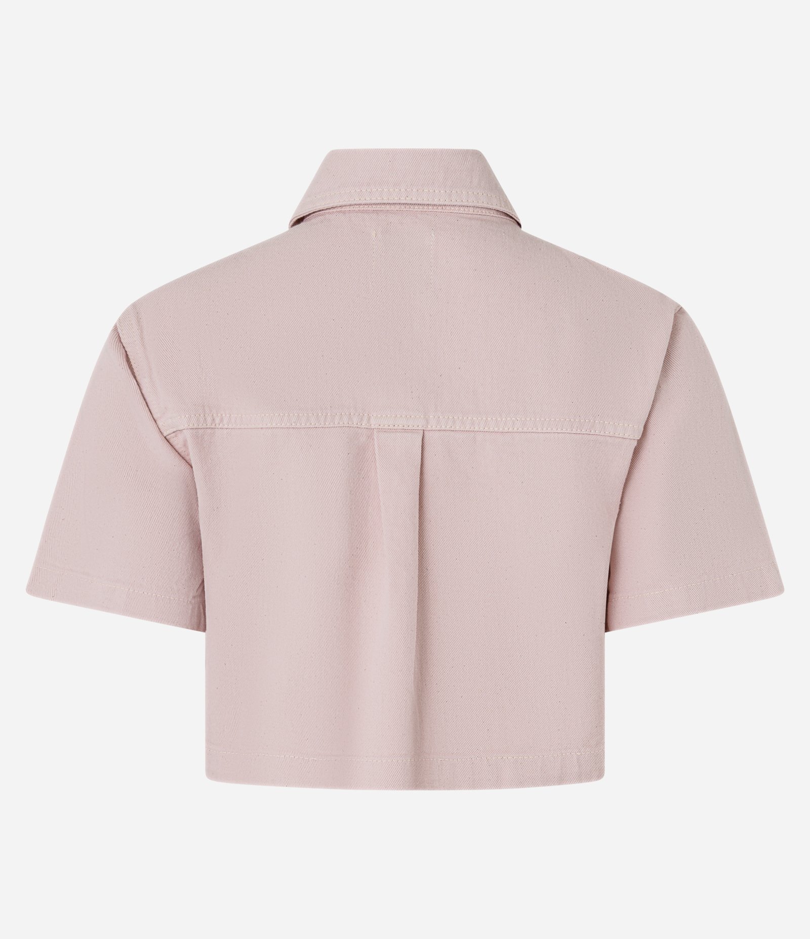 Camisa Cropped em Sarja com Bolsos e Lapela Rosa 7