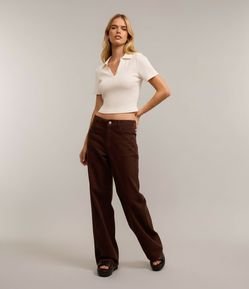 Blusa em Ribana com Gola Polo e Manga Curta