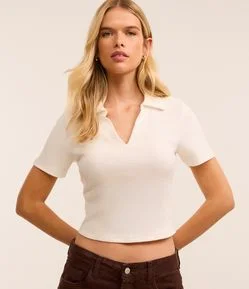 Blusa em Ribana com Gola Polo e Manga Curta