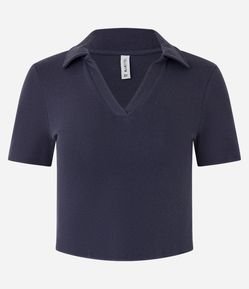 Blusa em Ribana com Gola Polo e Manga Curta