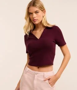 Blusa em Ribana com Gola Polo e Manga Curta