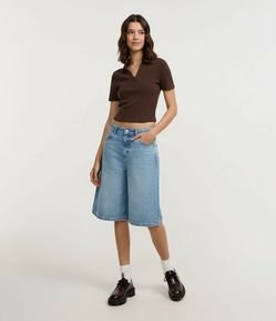 Blusa em Ribana com Gola Polo e Manga Curta