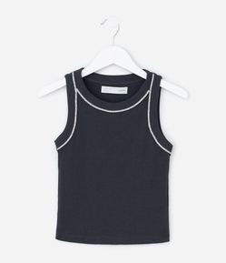 Camiseta Regata Infantil em Ribana com Cava Americana e Aplicação de Brilhos - Tam 5 a 14 Anos