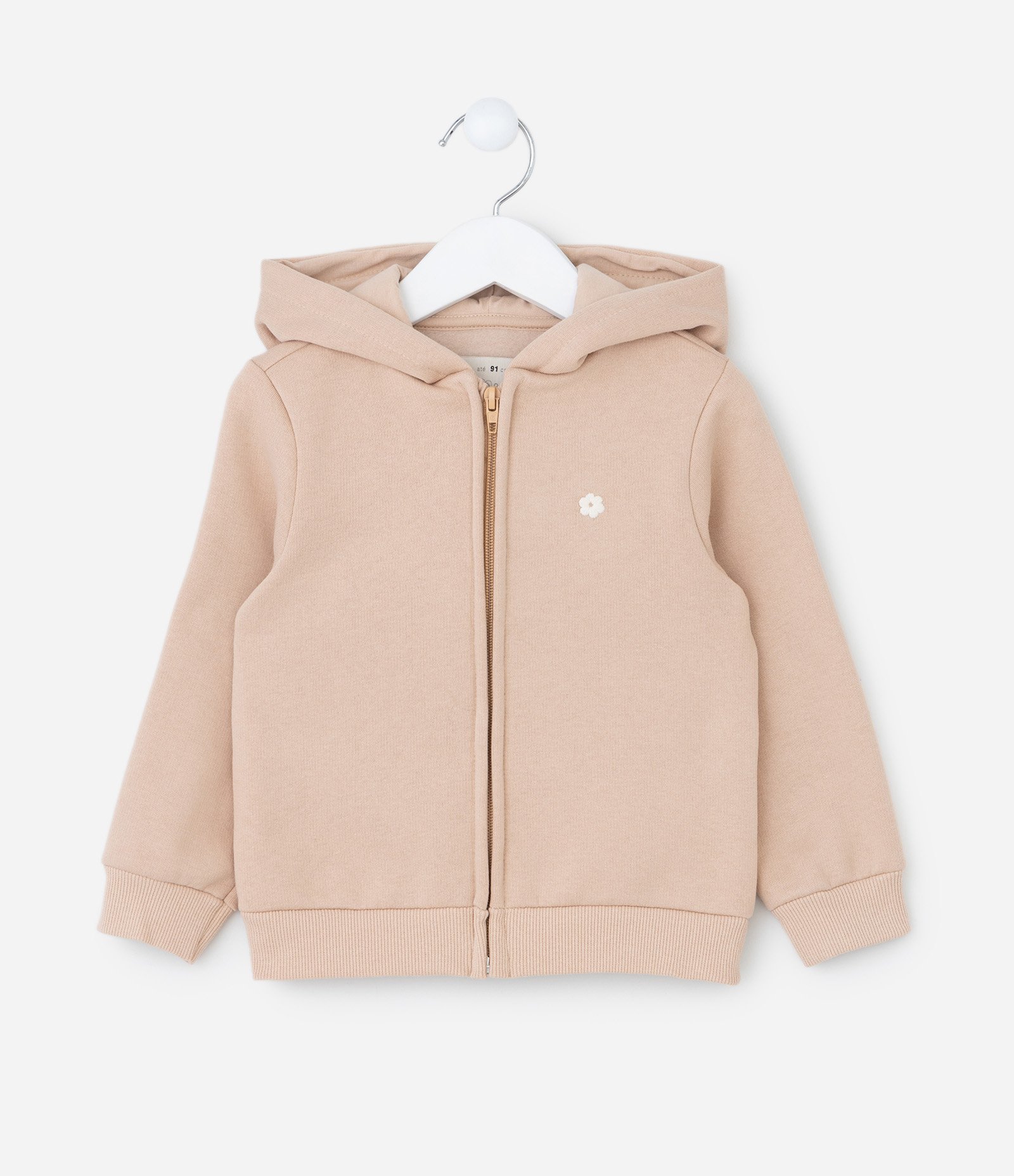 Jaqueta Infantil com Capuz e Bordado de Florzinha - 1 A 5 Anos Bege 2
