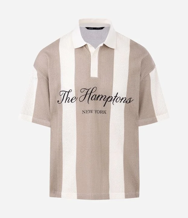 Camiseta Polo Oversized em Tricô Listrada com Bordado The Hamptons