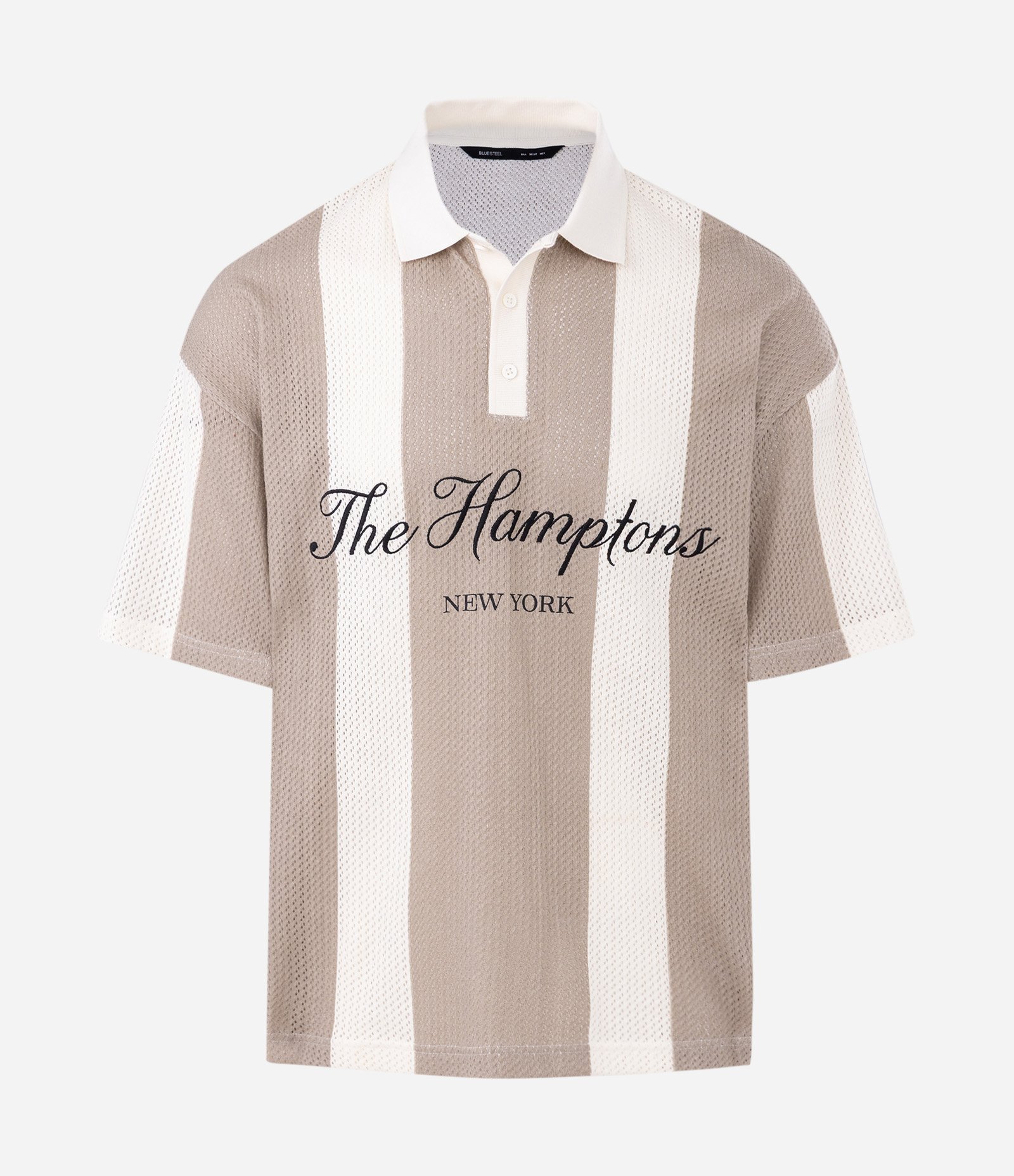 Camiseta Polo Oversized em Tricô Listrada com Bordado The Hamptons Bege 5