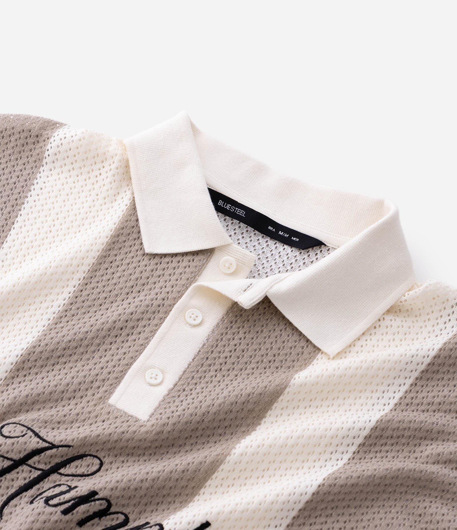 Camiseta Polo Oversized em Tricô Listrada com Bordado The Hamptons Bege 9