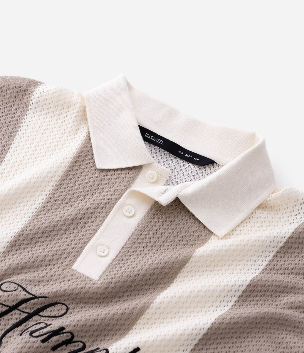 Camiseta Polo Oversized em Tricô Listrada com Bordado The Hamptons