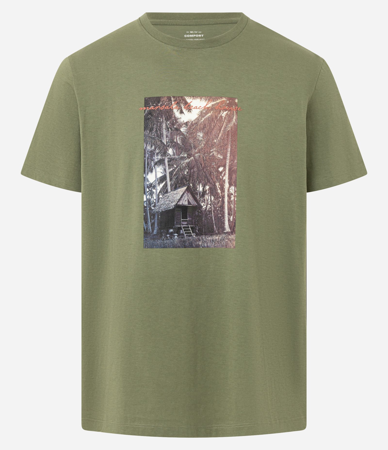Camiseta Comfort em Algodão com Estampa de Paisagem Verde Olivia 1