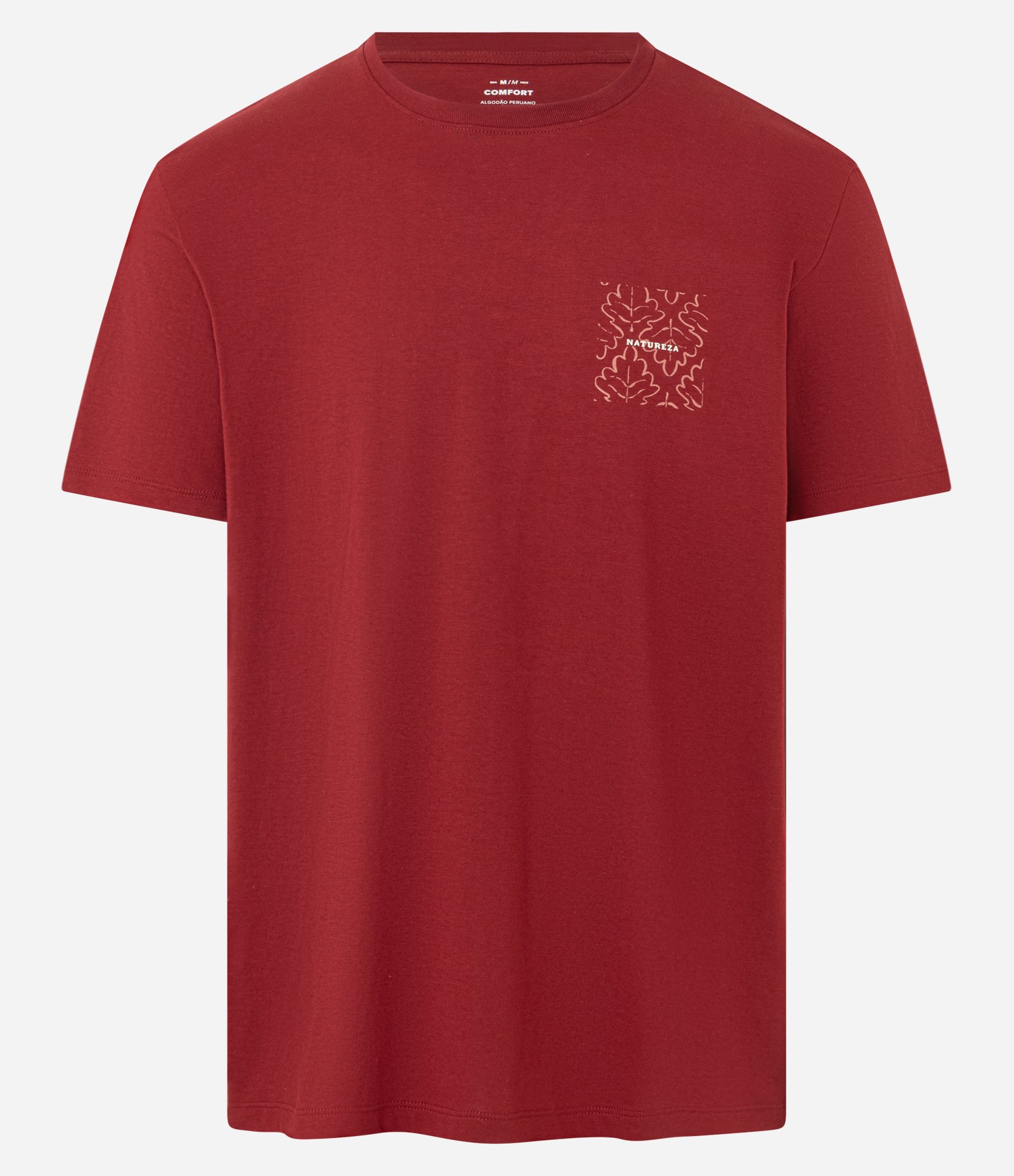Camiseta Comfort em Algodão com Estampa de Folhagem Natureza Vermelho 1