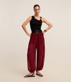 Calça Balloon em Crepe com Transparência e Cós Reto