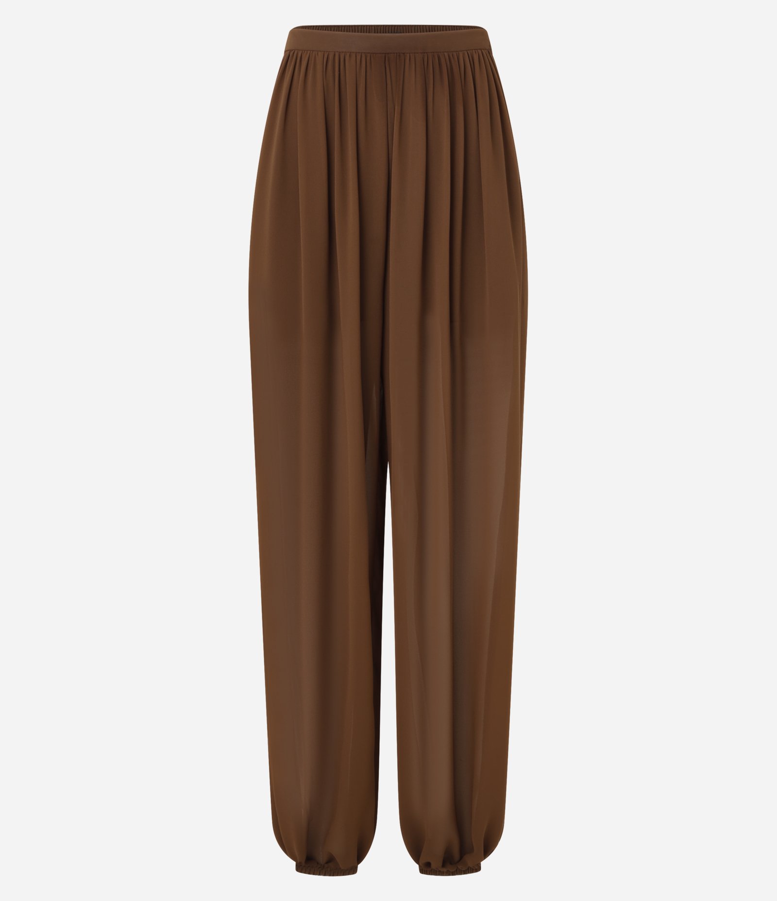 Calça Balloon em Crepe com Transparência e Cós Reto Marrom 6