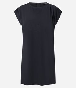 Vestido Curto em Crepe com Prega no Ombto