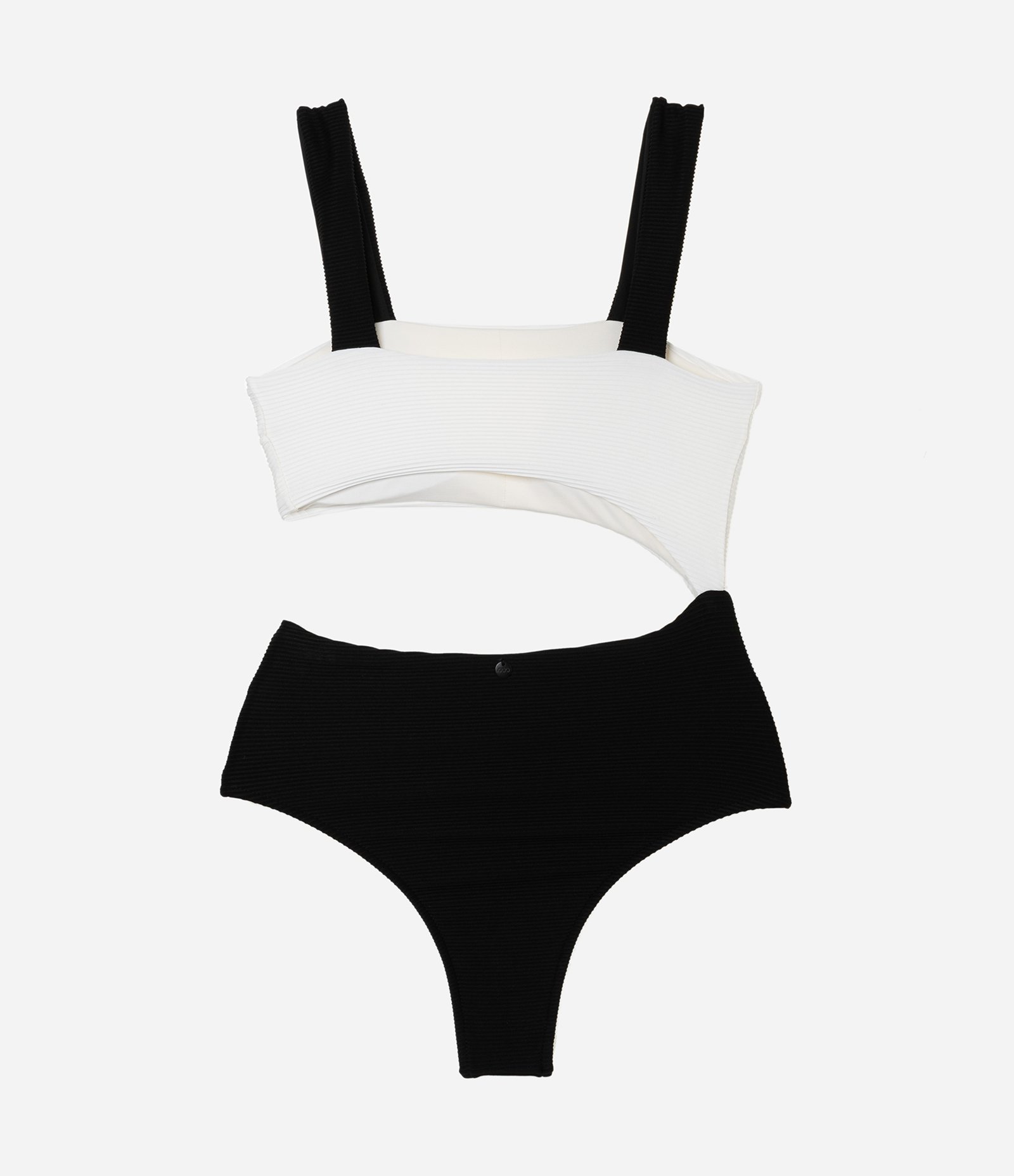 Maiô em Microfibra Canelada Bicolor com Recorte Vazado Preto/Branco 6