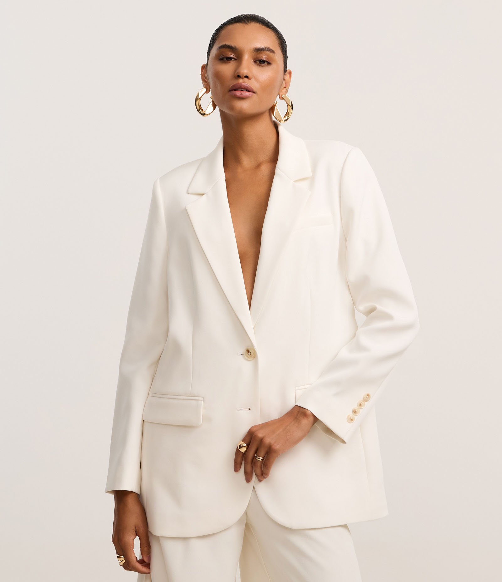 Blazer Regular em Alfaiataria com Botões e Bolsos Frontais Off White 1