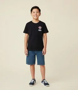 Camiseta Infantil com Lettering Racing Team - Tam 5 a 14 Anos