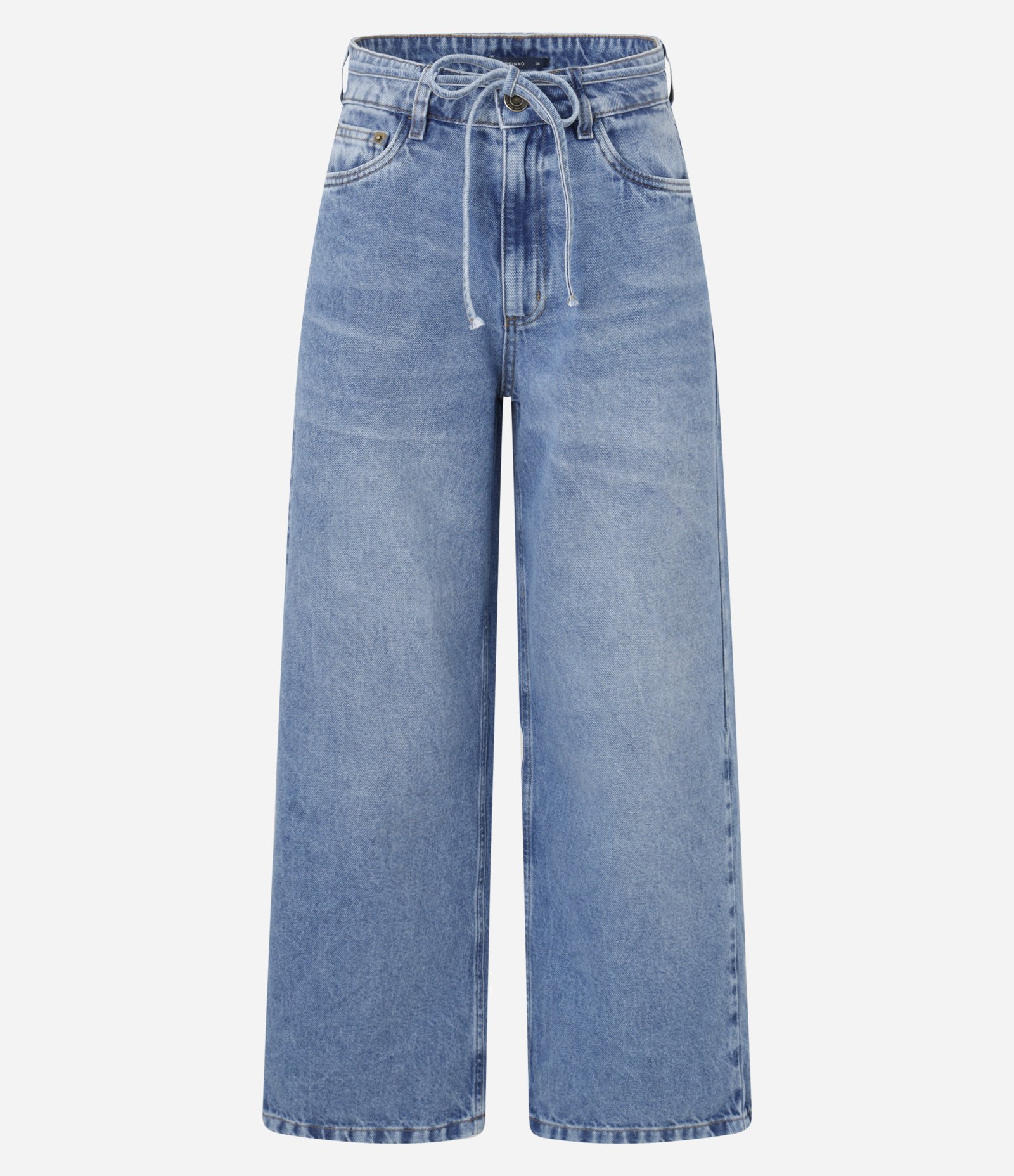Calça Reta Cropped em Jeans com Amarração no Cós Azul 5