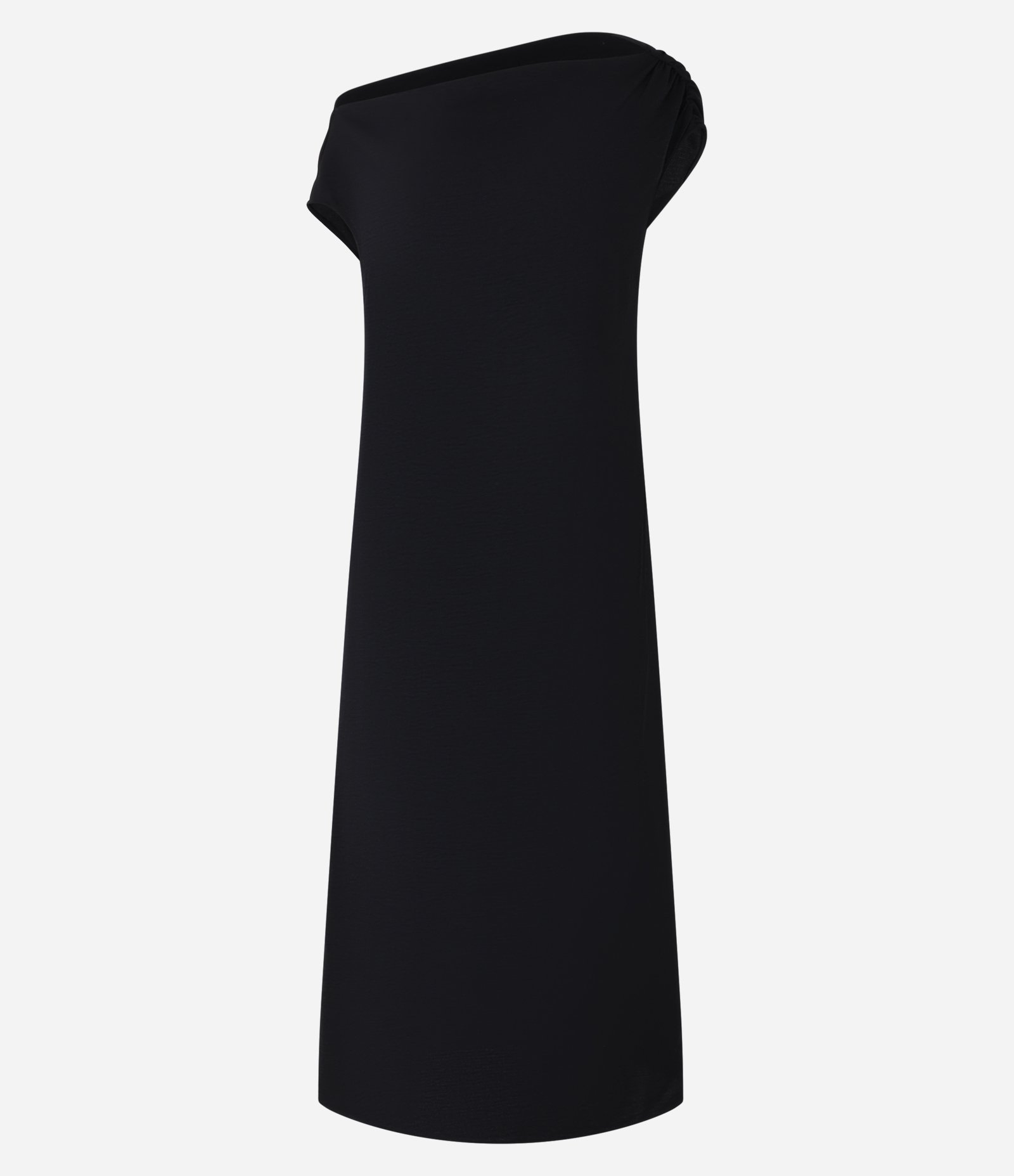 Vestido New Midi com Ombro Assimétrico Drapeado e Fenda Lateral Preto 5