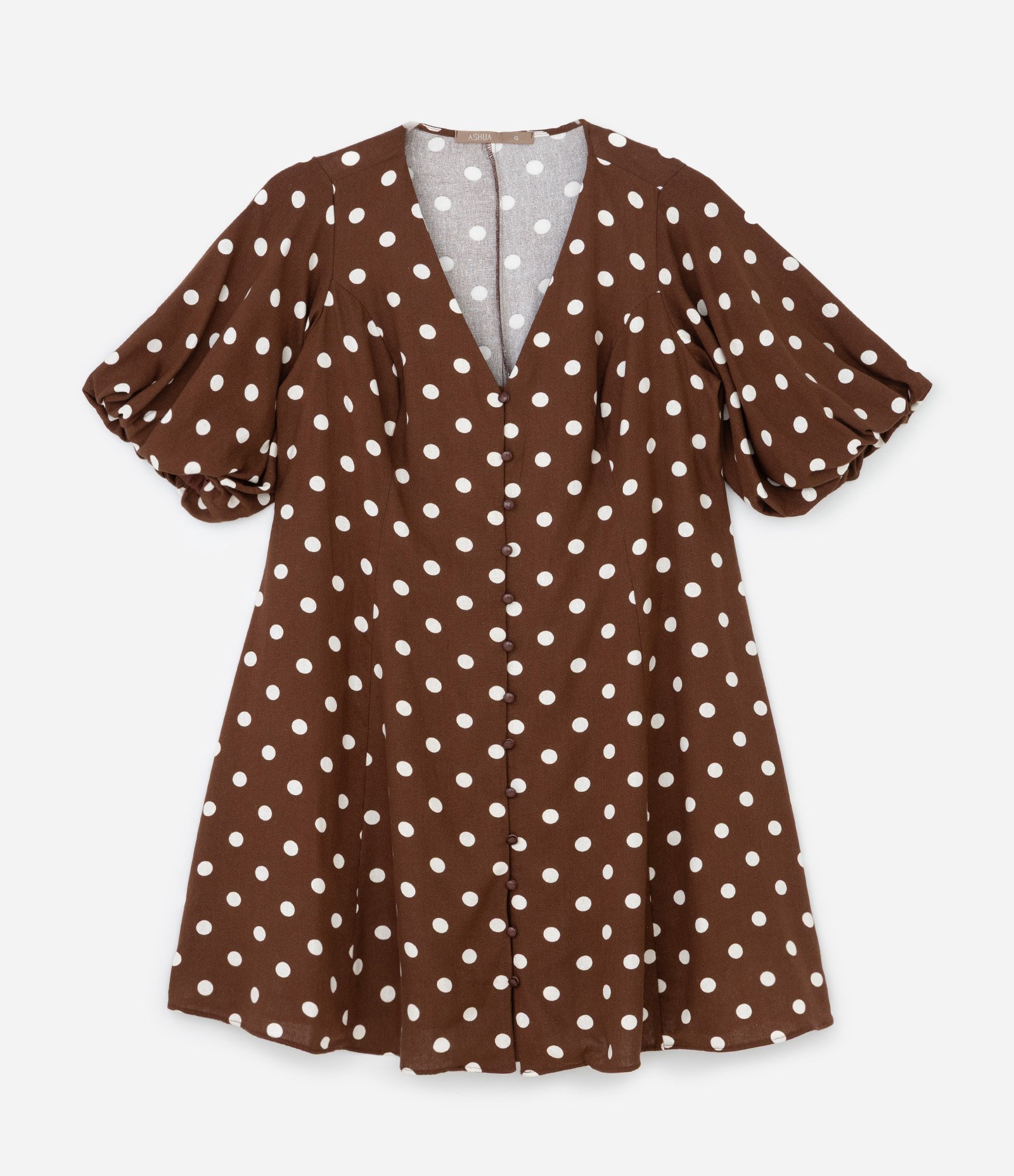 Vestido Curto em Viscolinho Poá com Manga Balonê Curve & Plus Size Marrom 4