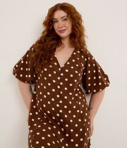 Vestido Curto em Viscolinho Poá com Manga Balonê Curve & Plus Size