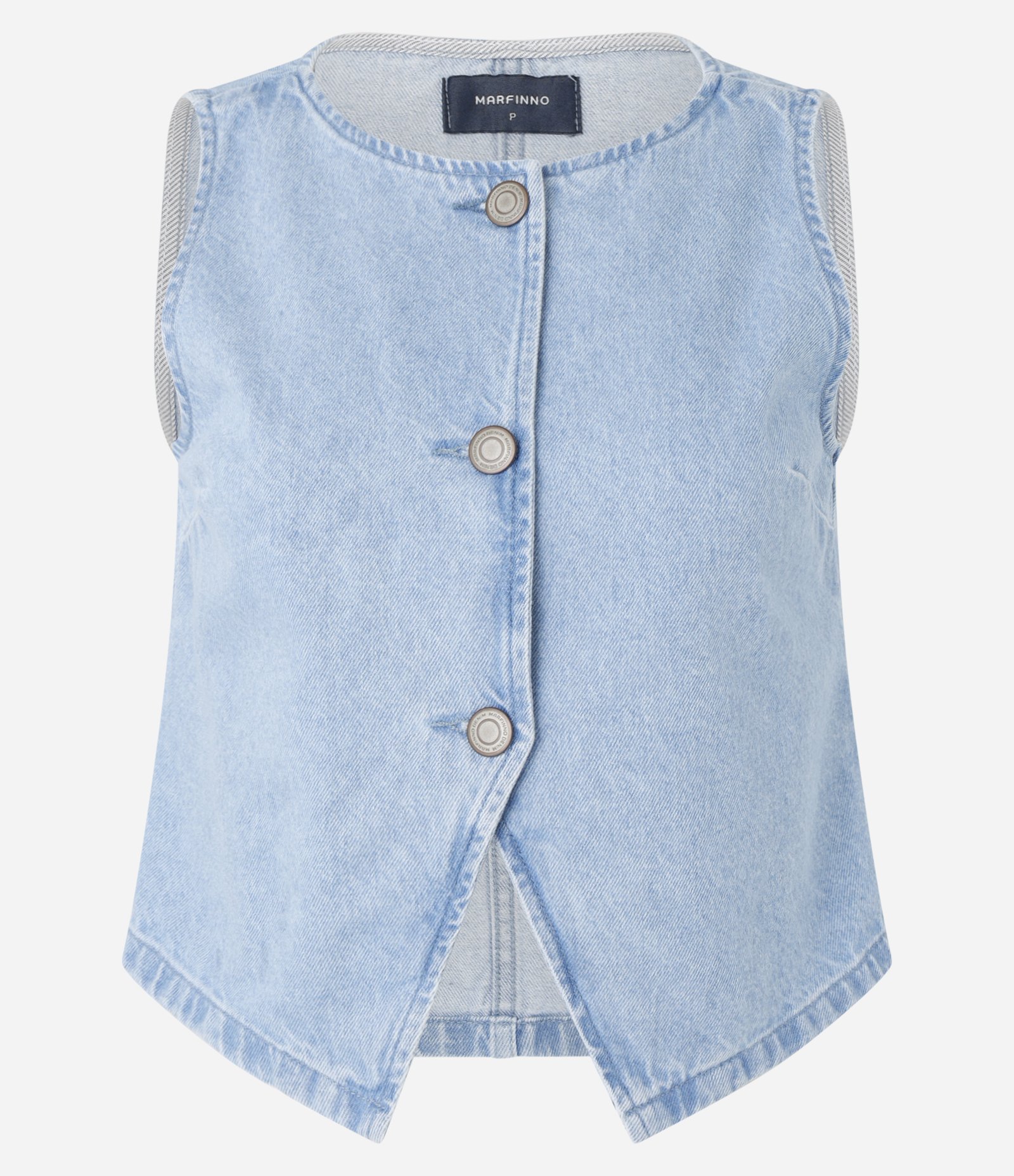 Colete em Jeans com Abotoamento Frontal e Recorte V na Barra Azul 6