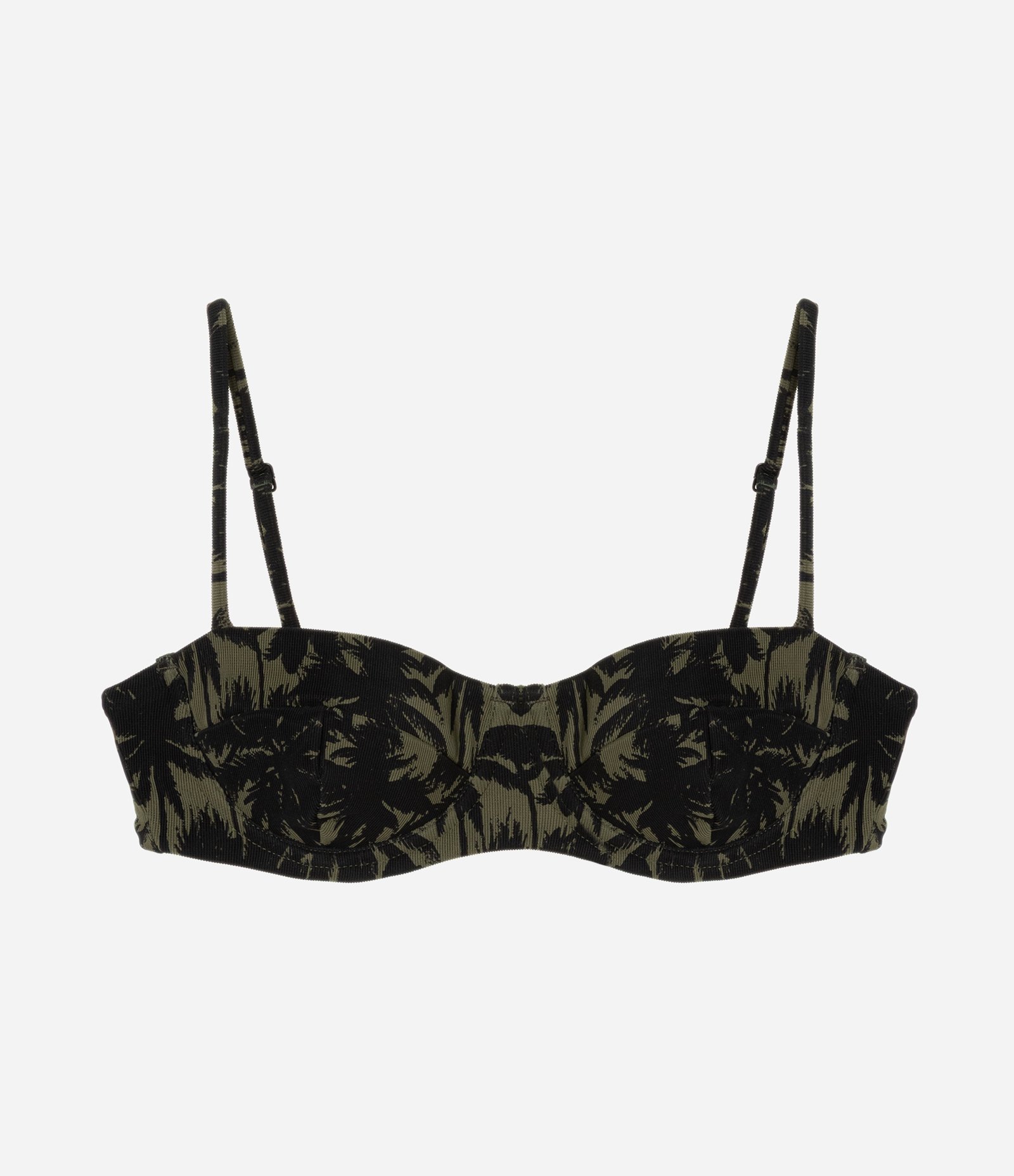 Biquíni Top Meia Taça em Microfibra com Estampa de Folhagem Verde/Preto 6