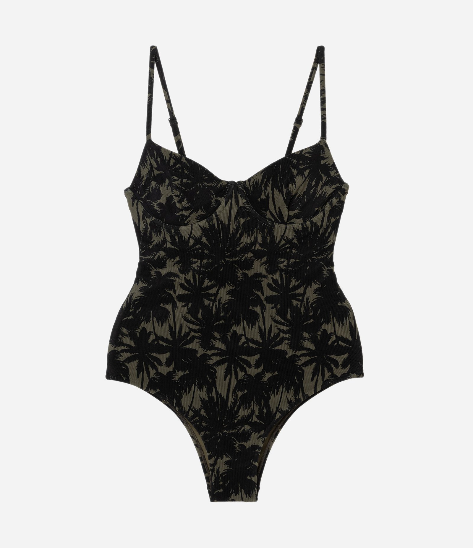 Maiô Meia Taça em Microfibra com Estampa de Folhagem Verde/Preto 5