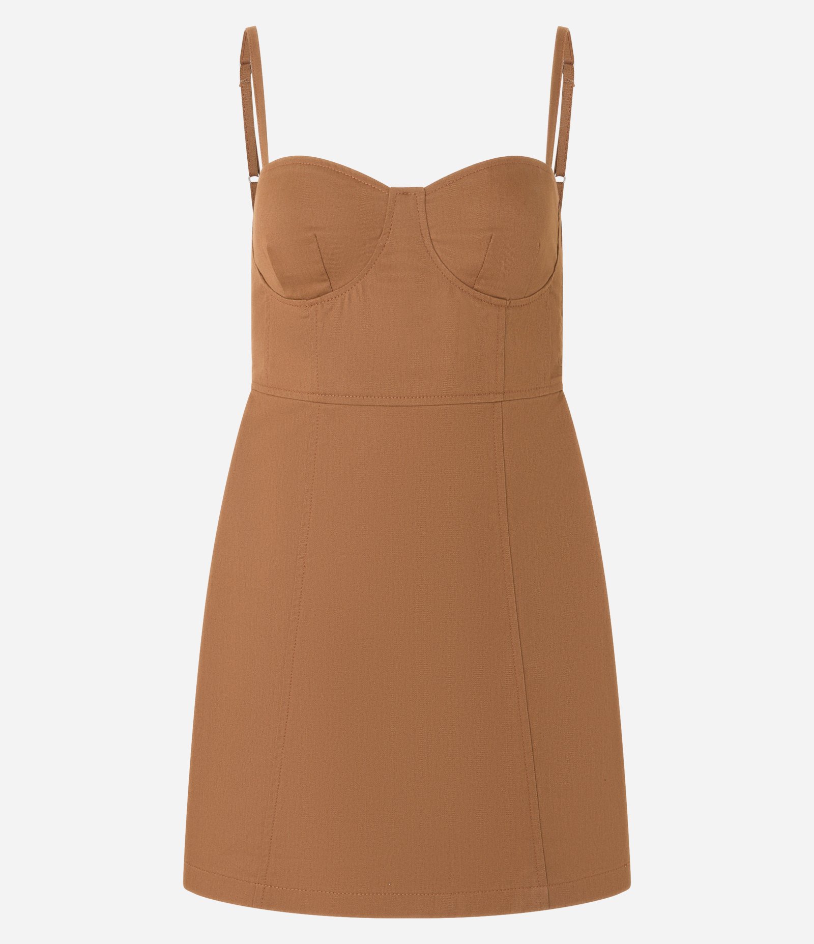 Vestido Curto em Sarja com Decote Coração e Alças Finas Marrom 5