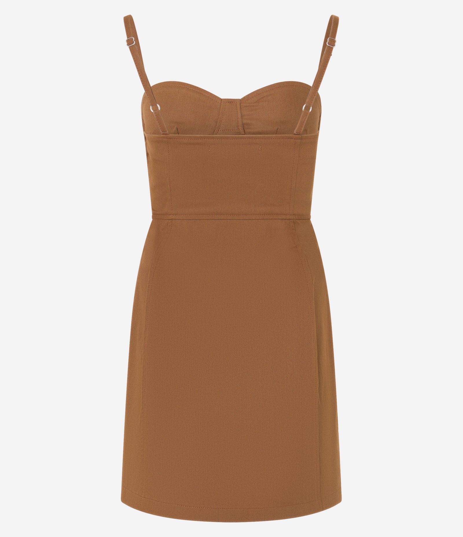 Vestido Curto em Sarja com Decote Coração e Alças Finas Marrom 6