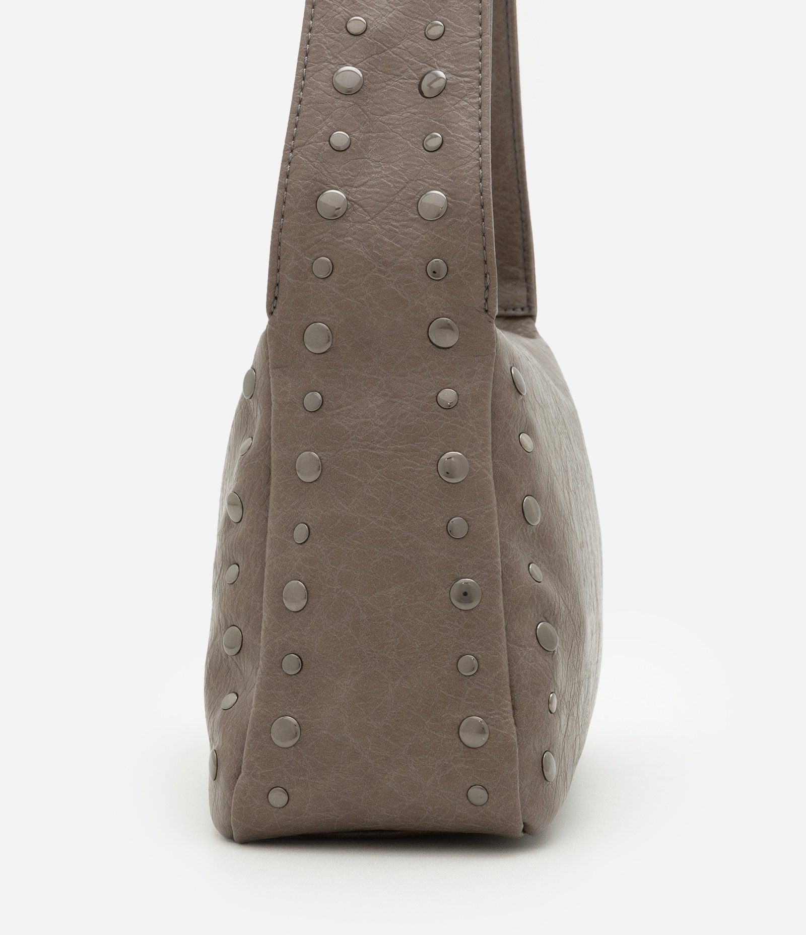 Bolsa Baguete em PU Estonado com Alça Larga e Tachas Cinza 2