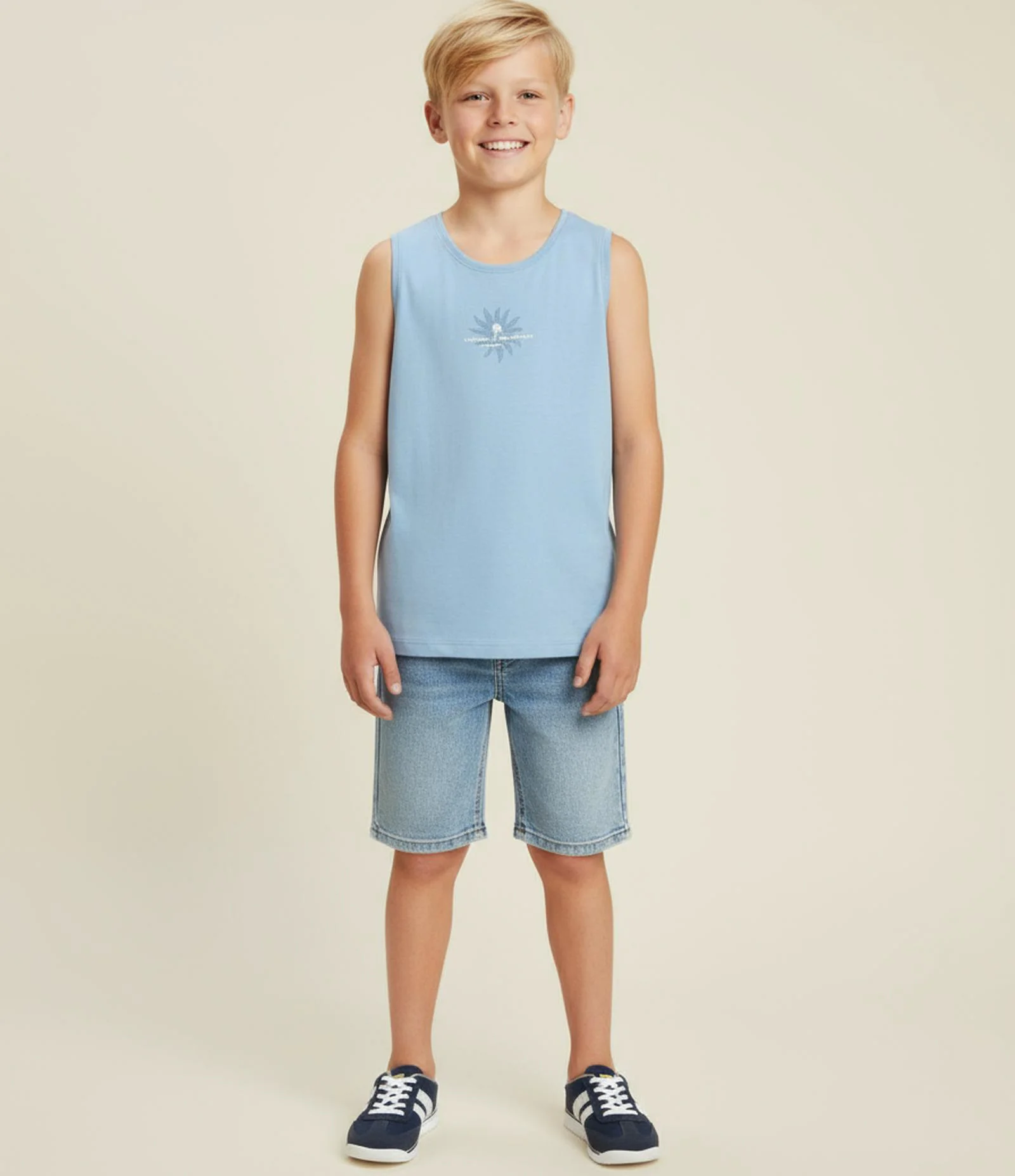 Regata Infantil com Estampa Frente e Costas Paradise  - Tam 5 a 14 Anos Azul 1