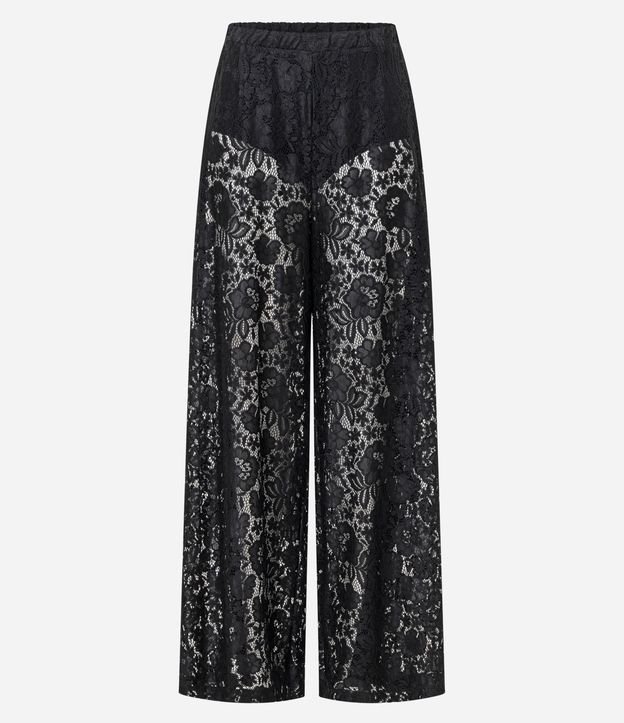 Calça Wide Leg em Renda Texturizada e Forro Hot Pants