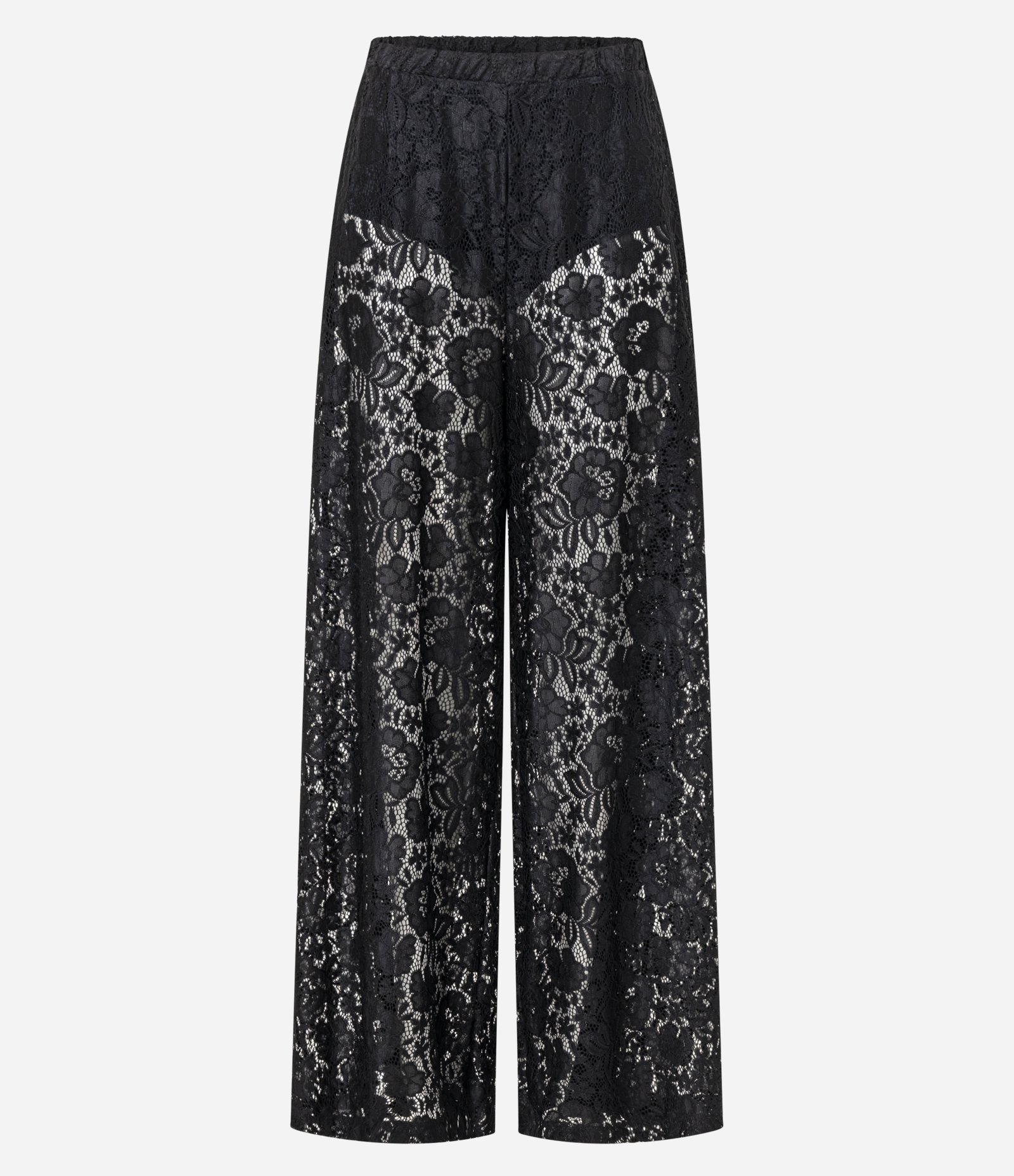 Calça Wide Leg em Renda Texturizada e Forro Hot Pants Preto 6