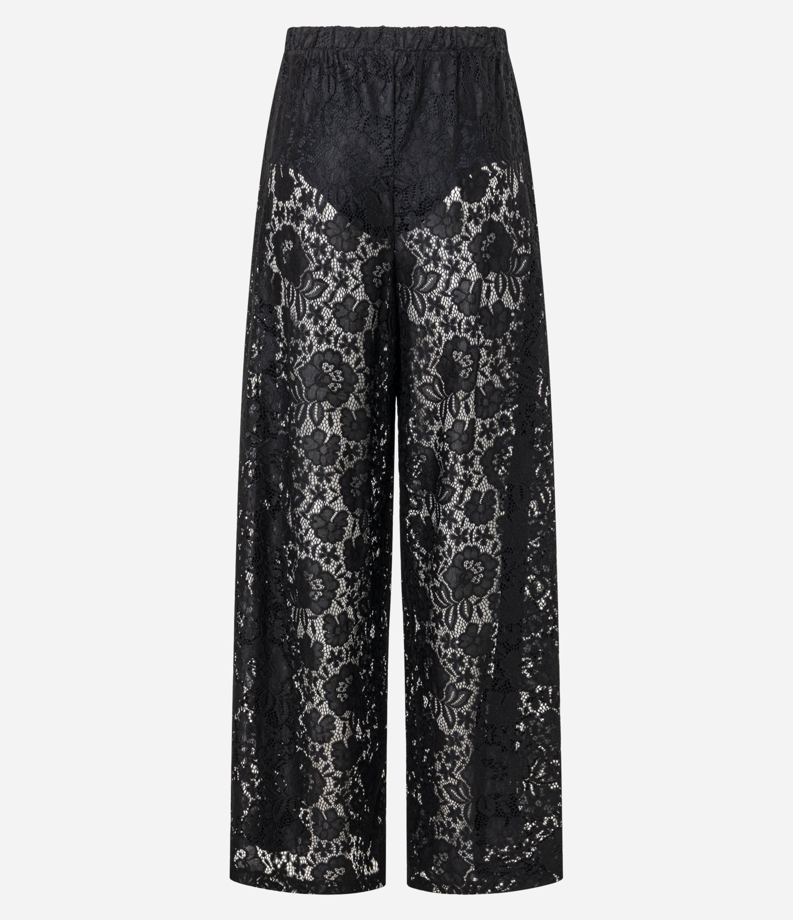 Calça Wide Leg em Renda Texturizada e Forro Hot Pants Preto 8