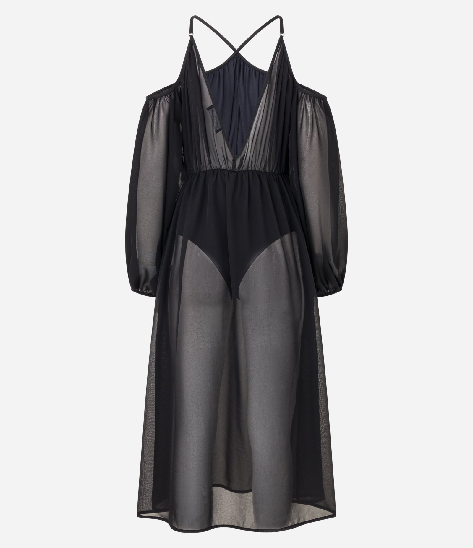 Vestido Long Midi em Tule Ombro a Ombro com Forro de Macaquinho Preto 6