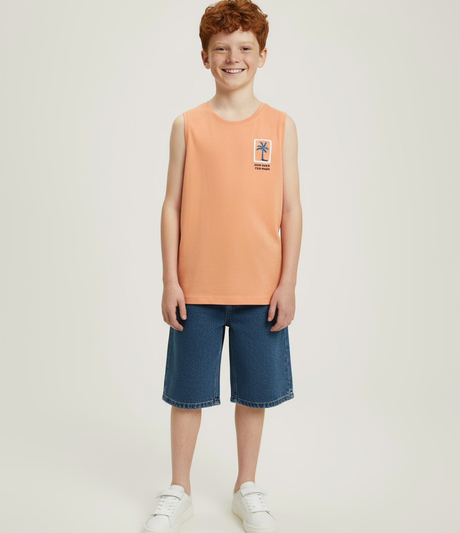 Regata Infantil com Estampa Frente e Costas Coqueiro - Tam 5 a 14 Anos Laranja 1
