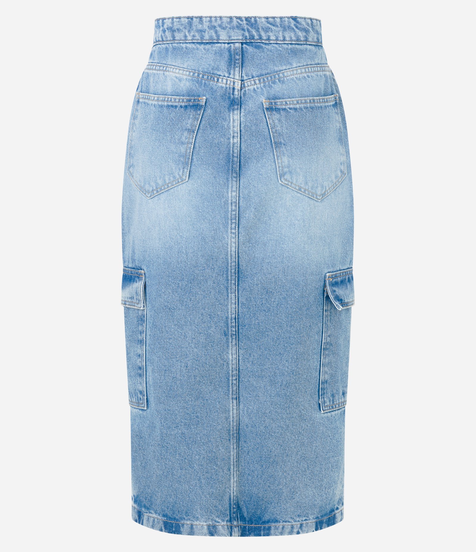 Saia Midi em Jeans com Bolsos Cargo e Fenda Azul 6