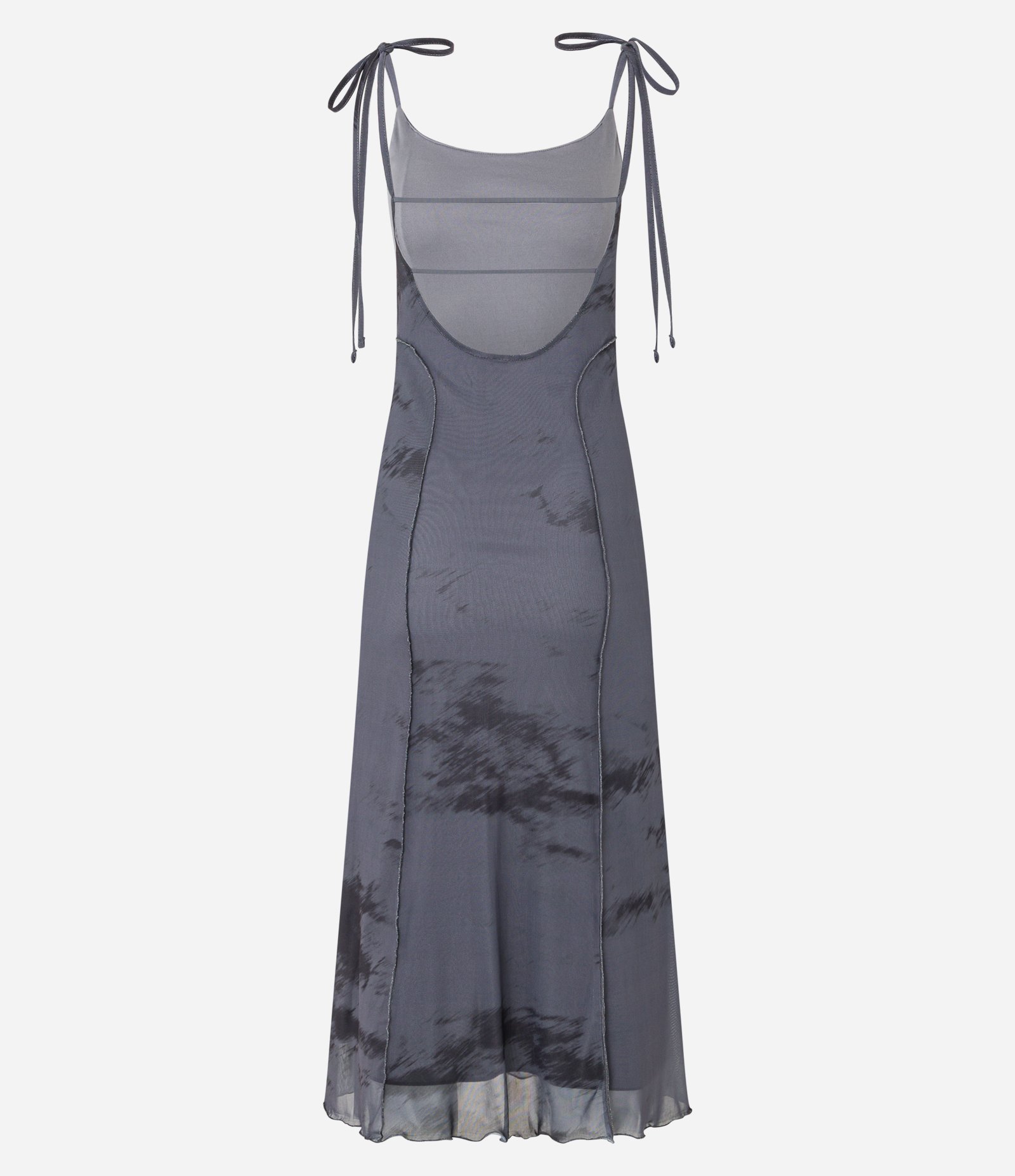 Vestido Longo em Tule com Alça Fina e Estampa Manchadinha Cinza 9