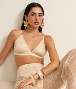 Blusa Top Cropped com Tela e Paetê