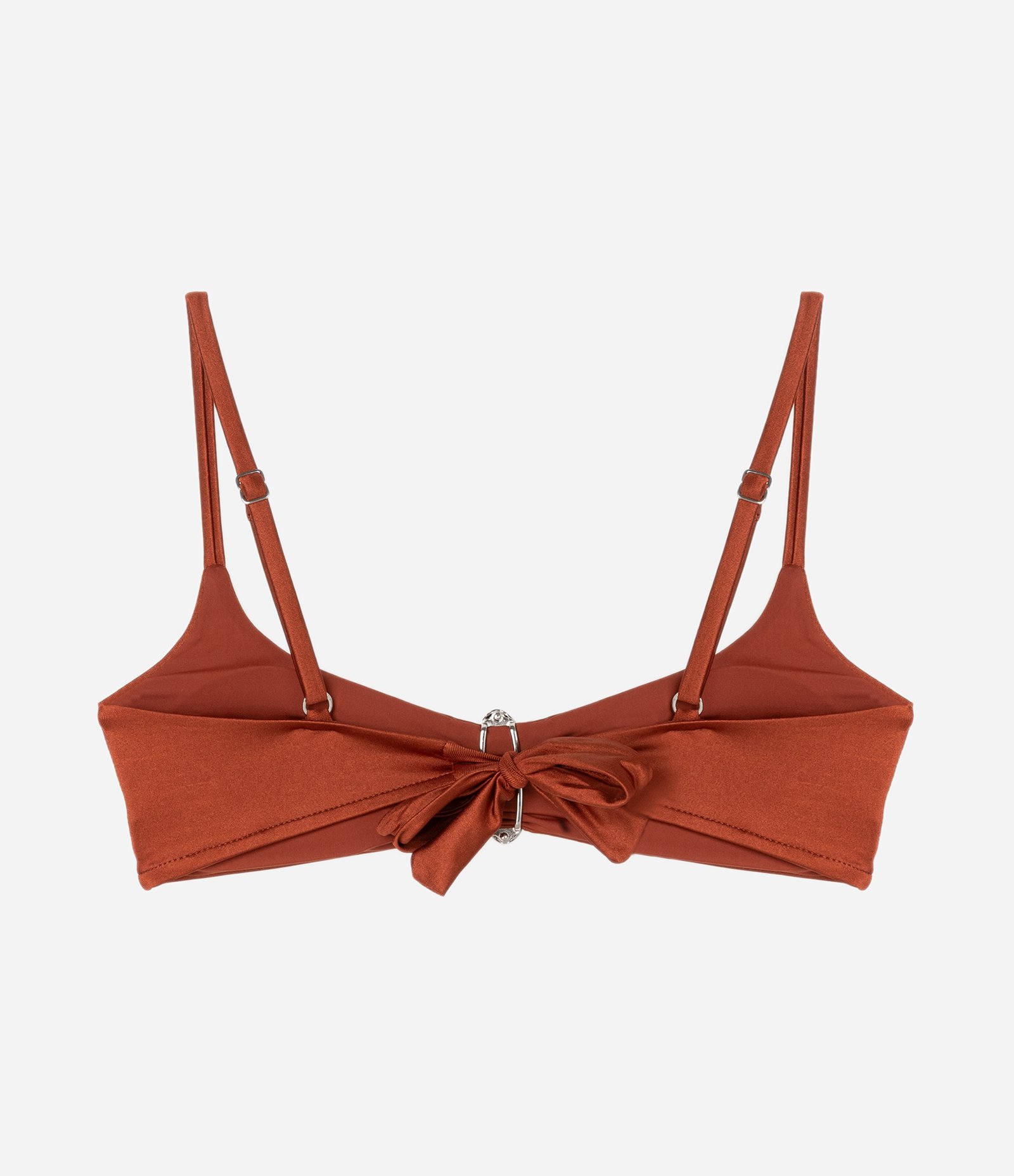Biquíni Top Triangulo Fixo em Microfibra Brilhante com Aviamento de Metal Marrom 6
